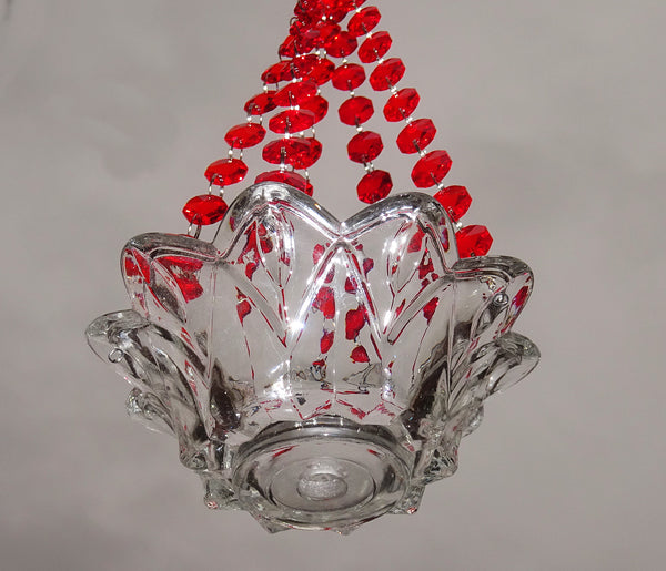 Red Glass Chandelier Tea Light Candle Holder Wedding Event or Garden Feature 3