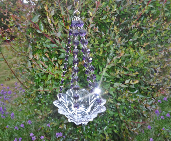 Purple Glass Chandelier Tea Light Candle Holder Wedding Event or Garden Feature 6