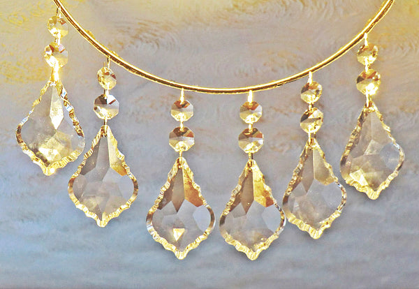Clear XL 3" Leaf Chandelier Crystals Cut Glass Drops Prisms Beads Droplets Pendalogues 9