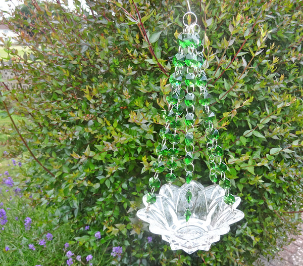 Emerald Green Glass Chandelier Tea Light Candle Holder Wedding Event or Garden Feature 6