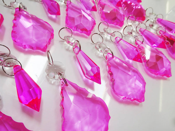 24 Hot Pink Chandelier Crystals Droplets Beads Prisms Cut Glass Drops Light Lamp Parts Spares 2