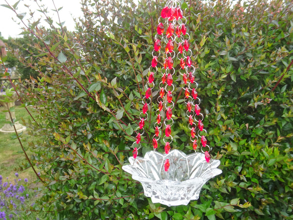 Red Glass Chandelier Tea Light Candle Holder Wedding Event or Garden Feature 4