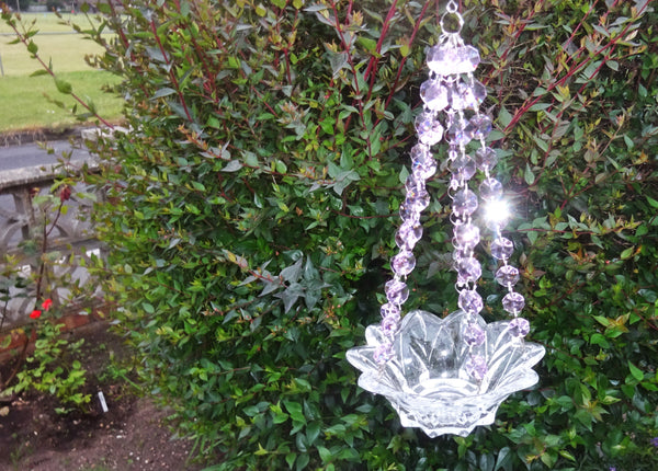 Pink Glass Chandelier Tea Light Candle Holder Wedding Event or Garden Feature 5
