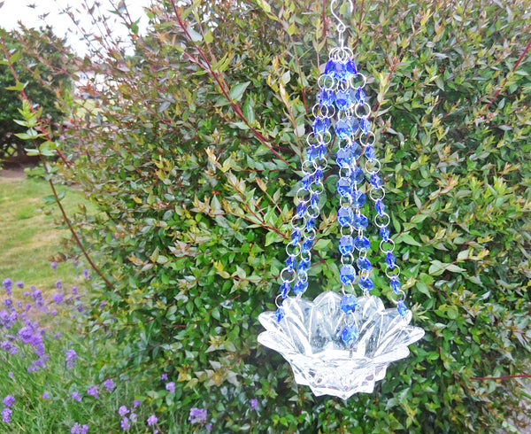 Blue Glass Chandelier Tea Light Candle Holder Wedding Event or Garden Feature 5