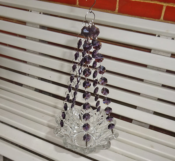 Purple Glass Chandelier Tea Light Candle Holder Wedding Event or Garden Feature 7