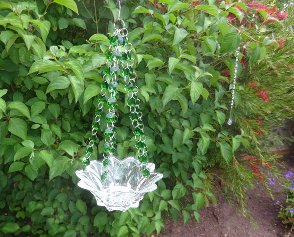 Emerald Green Glass Chandelier Tea Light Candle Holder Wedding Event or Garden Feature 8