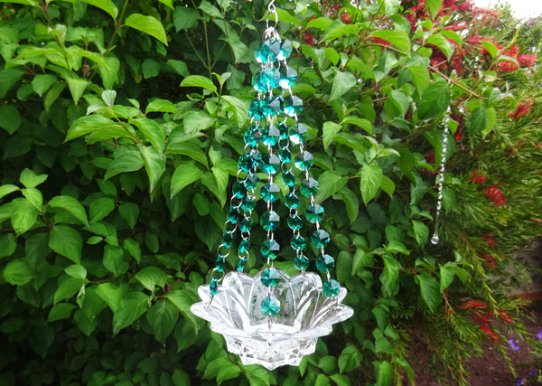Peacock Green Glass Chandelier Tea Light Candle Holder Wedding Event or Garden Feature 8