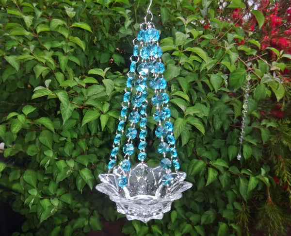 Aqua Teal Glass Chandelier Tea Light Candle Holder Wedding Event or Garden Feature 6