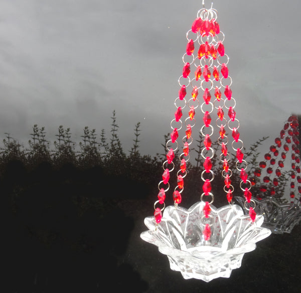 Red Glass Chandelier Tea Light Candle Holder Wedding Event or Garden Feature 5