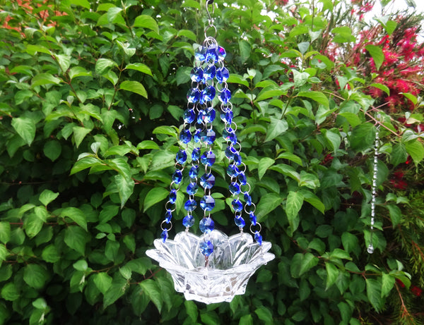 Blue Glass Chandelier Tea Light Candle Holder Wedding Event or Garden Feature 7