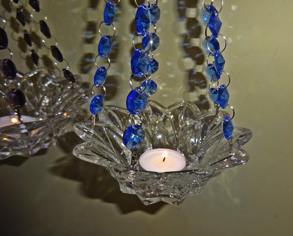 Blue Glass Chandelier Tea Light Candle Holder Wedding Event or Garden Feature 9