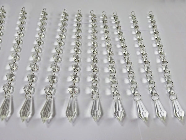 1 Chain Strand Clear Glass Torpedo 10 inch Chandelier Drops Crystals Beads Garland 10
