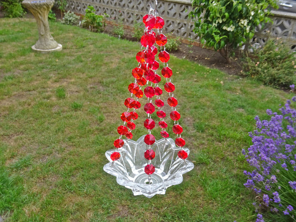 Red Glass Chandelier Tea Light Candle Holder Wedding Event or Garden Feature 6