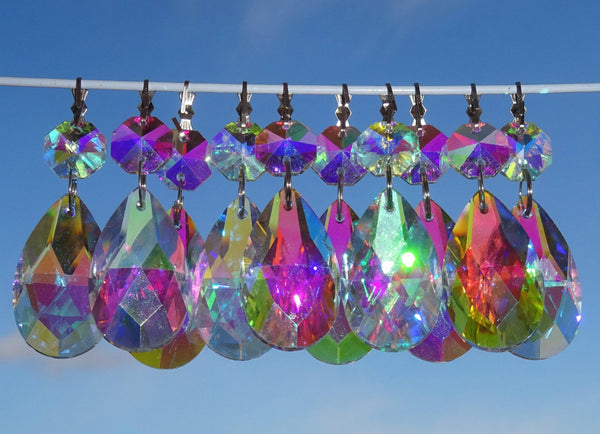 12 Aurora Borealis AB Oval 37mm 1.5" Chandelier Crystals Drops Beads Droplets Christmas Decorations 1