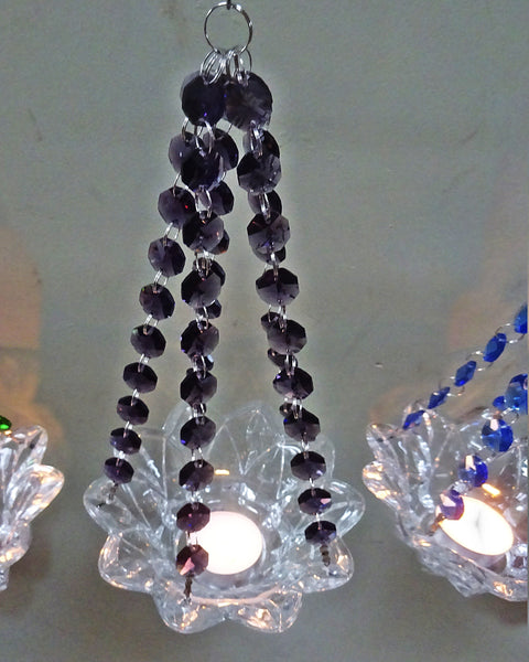 Purple Glass Chandelier Tea Light Candle Holder Wedding Event or Garden Feature 8