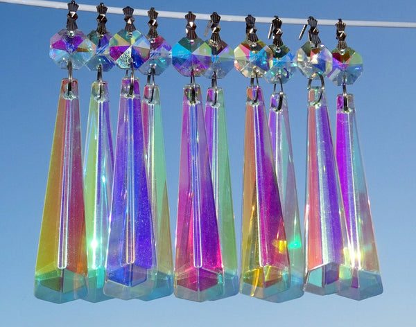 12 Aurora Borealis Icicles 72mm 3" Chandelier Crystals Drops Beads Droplets Christmas Decorations a - Seear Lights