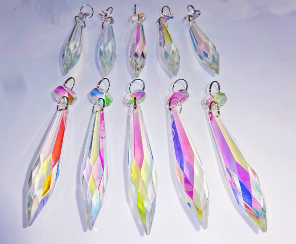 Aurora Borealis 76 mm 3" 32 Facet Icicle Chandelier Cut Glass Crystals Drops Beads AB Droplets 11