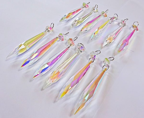 12 Aurora Borealis 76 mm 3" Icicle Chandelier Crystals Drops Beads Droplets Christmas Decorations 8