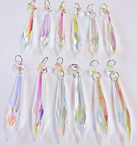 12 Aurora Borealis 76 mm 3" Icicle Chandelier Crystals Drops Beads Droplets Christmas Decorations 10