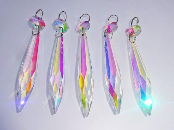 Aurora Borealis 76 mm 3" 32 Facet Icicle Chandelier Cut Glass Crystals Drops Beads AB Droplets 9