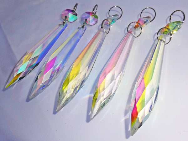 Aurora Borealis 76 mm 3" 32 Facet Icicle Chandelier Cut Glass Crystals Drops Beads AB Droplets 7