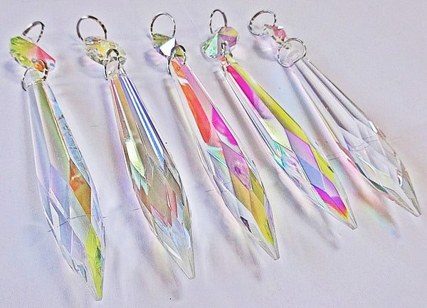 Aurora Borealis 76 mm 3" 32 Facet Icicle Chandelier Cut Glass Crystals Drops Beads AB Droplets 5