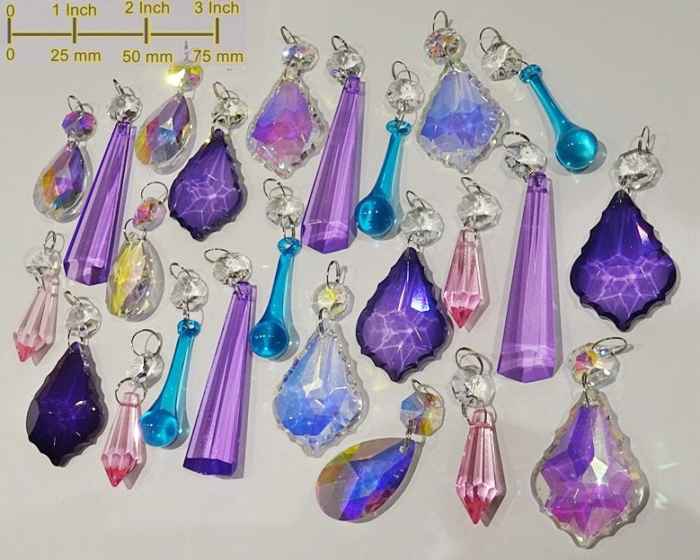 24 Aurora Borealis Deep Pastel AB Chandelier Drops Parts Cut Glass Crystals Beads Mixed Bundle Droplets 1