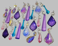 24  Aurora Borealis Deep Pastel AB Chandelier Drops Parts Cut Glass Crystals Beads Droplets