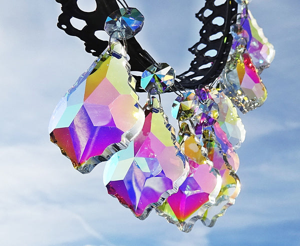 1 Aurora Borealis 50 mm 2" Leaf Chandelier Glass Crystals Drops Beads AB Droplets Light Parts - Seear Lights