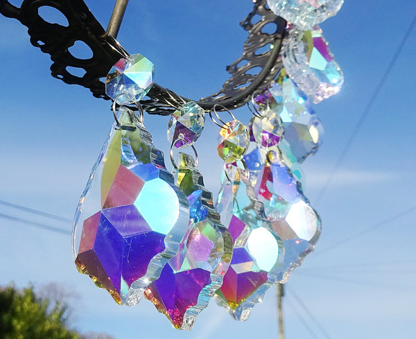 12 Aurora Borealis Leaf 50 mm 2" Chandelier Crystals Drops Beads Droplets Christmas Wedding Decorations 12