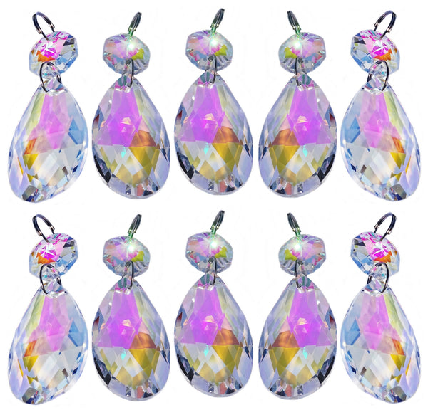 1 Aurora Borealis 37 mm 1.5" Oval Chandelier Cut Glass Crystals Drops Beads AB Droplets Light Parts - Seear Lights
