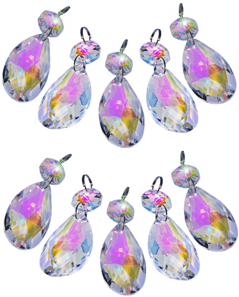 1 Aurora Borealis 37 mm 1.5" Oval Chandelier Cut Glass Crystals Drops Beads AB Droplets Light Parts - Seear Lights
