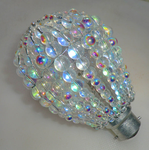 Chandelier Bead Light Bulb GLS Aurora Borealis AB Glass Cover Sleeve Lampshade Alternative Beaded 7