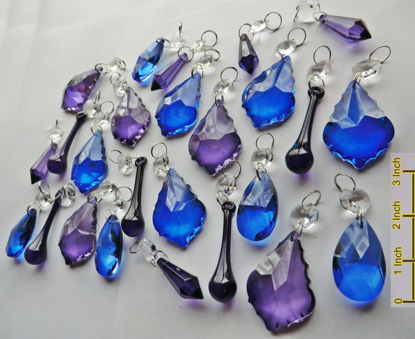 25 Purple & Blue Chandelier Drops Crystals Beads Cut Glass Droplets Bundle - Seear Lights