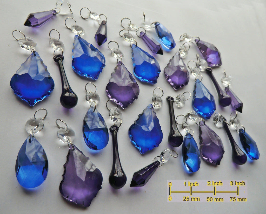 25 Purple & Blue Chandelier Drops Crystals Beads Cut Glass Droplets Bundle - Seear Lights