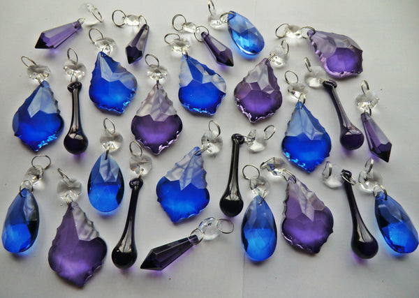 Mixed Bundle Royal Blue Purple Shapes 25 Chains Art Deco Vintage Gothic Look Chandelier Drops Parts Machine Cut Glass Crystals Shabby Droplets Upcycle Beads Charms Christmas Tree Wedding Decorations Bundle Feng Shui Sun Catchers