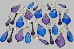 25 Purple & Cobalt Blue Chandelier Drops Crystals Beads Cut Glass Droplets Christmas Tree Decorations