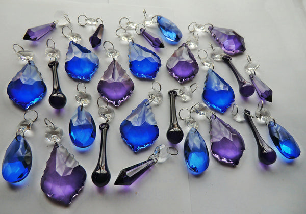 Mixed Bundle Royal Blue Purple Shapes 25 Chains Art Deco Vintage Gothic Look Chandelier Drops Parts Machine Cut Glass Crystals Shabby Droplets Upcycle Beads Charms Christmas Tree Wedding Decorations Bundle Feng Shui Sun Catchers