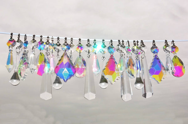 24 Aurora Borealis AB & Clear Chandelier Drops Glass Crystals Bundle Droplets Prisms 3