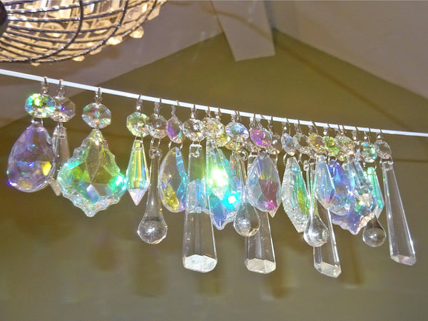 24 Aurora Borealis AB & Clear Chandelier Drops Glass Crystals Bundle Droplets Prisms 1