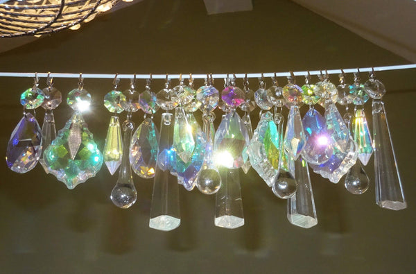 24 Aurora Borealis AB & Clear Chandelier Drops Glass Crystals Bundle Droplets Prisms - Seear Lights