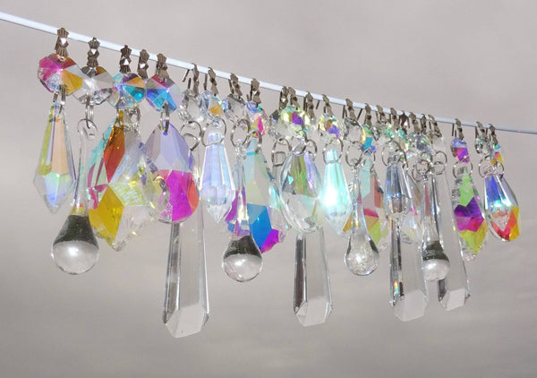 24 Aurora Borealis AB & Clear Chandelier Drops Glass Crystals Bundle Droplets Prisms 4