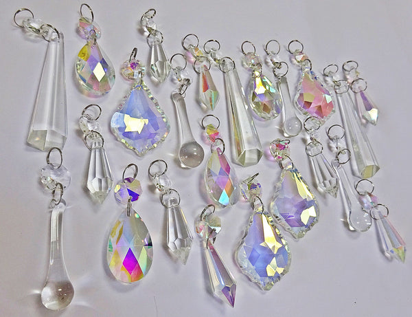 24 Aurora Borealis AB & Clear Chandelier Drops Glass Crystals Bundle Drops 4