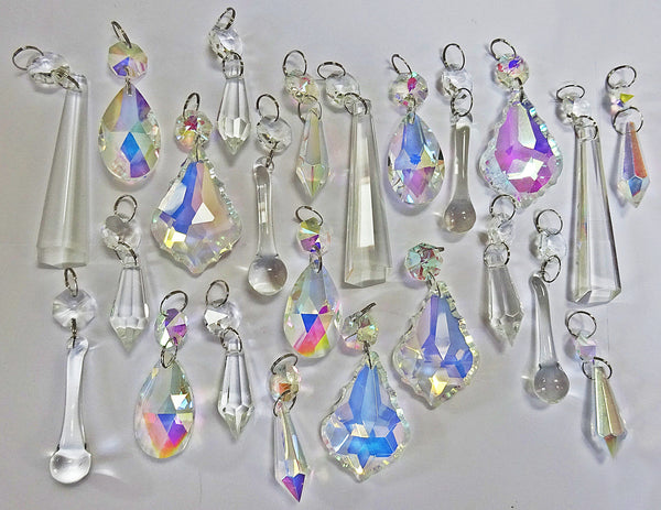 24 Aurora Borealis AB & Clear Chandelier Drops Glass Crystals Bundle Drops 7
