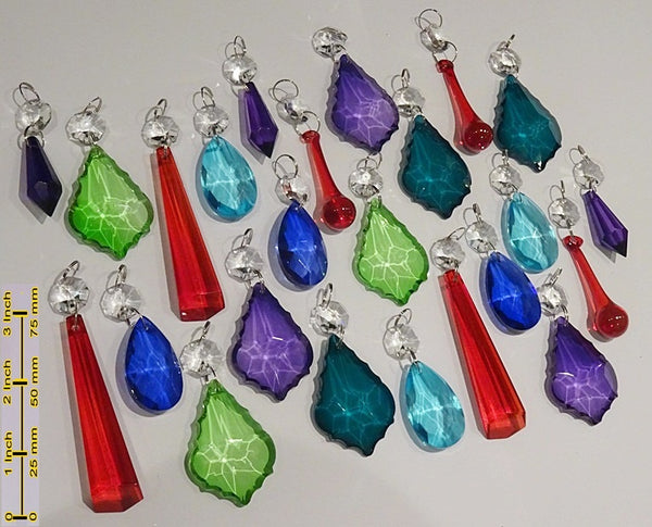 24 Chandelier Drops Mix 8 Designs Colours Cut Glass Crystals Beads Prisms Hanging Pendant Droplets 4