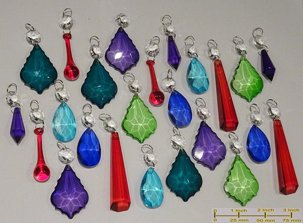 24 Chandelier Drops Mix 8 Designs Colours Cut Glass Crystals Beads Prisms Hanging Pendant Droplets 1