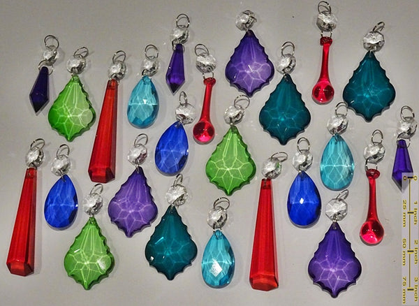 24 Chandelier Drops Mix 8 Designs Colours Cut Glass Crystals Beads Prisms Hanging Pendant Droplets 5