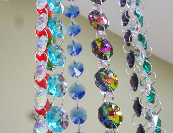 10 Strands 14mm Rainbow Multi Colours Octagon Chandelier Drops Cut Glass Crystals Garlands Beads Droplets - Seear Lights