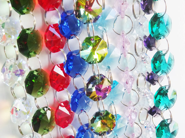 10 Strands 14mm Rainbow Multi Colours Octagon Chandelier Drops Cut Glass Crystals Garlands Beads Droplets - Seear Lights