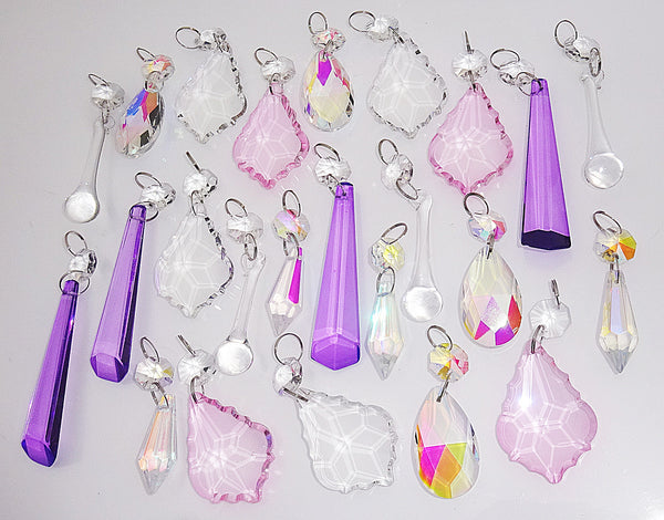 24 Aurora Borealis AB & Clear Pastel Chandelier Drops Cut Glass Crystals Bundle Droplets Beads - Seear Lights